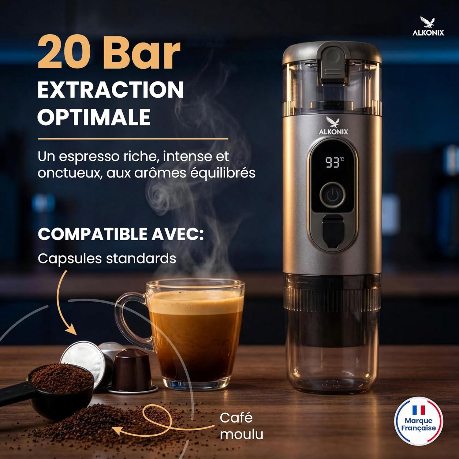 image:imageMachine Caf Portable USBC Cafetire Nomade Espresso Rechargeable avec 2 Batteries Amovibles Compatible Capsules Standards amp Caf Moulu Chauffe Intgre GrisNoir