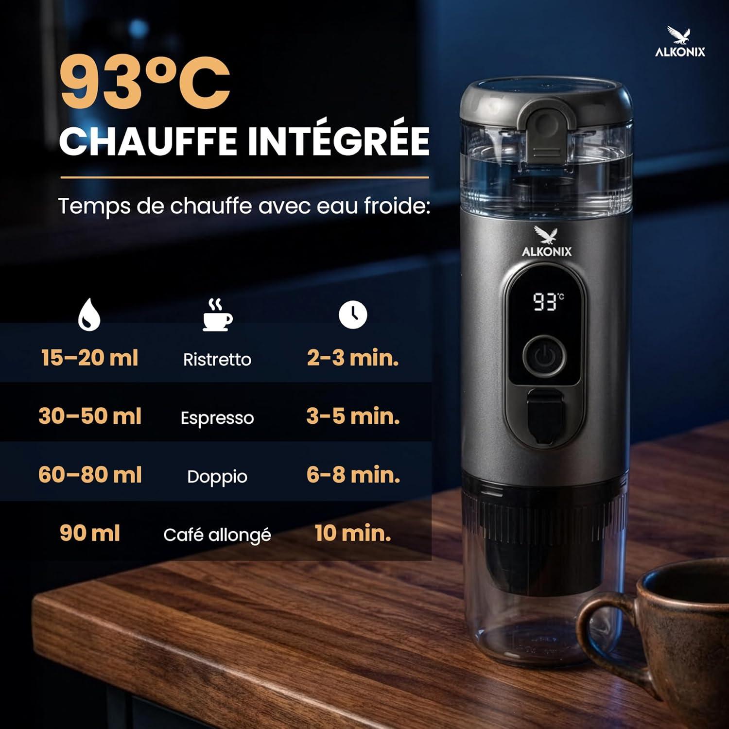 image:imageMachine Caf Portable USBC Cafetire Nomade Espresso Rechargeable avec 2 Batteries Amovibles Compatible Capsules Standards amp Caf Moulu Chauffe Intgre GrisGris