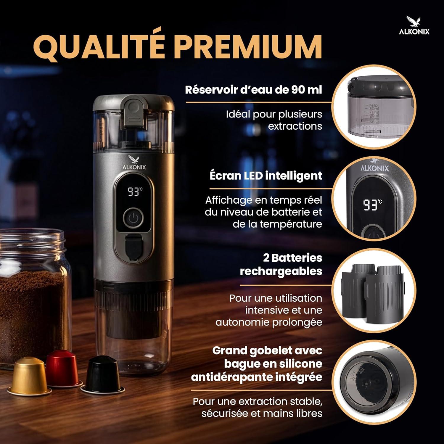 image:imageMachine Caf Portable USBC Cafetire Nomade Espresso Rechargeable avec 2 Batteries Amovibles Compatible Capsules Standards amp Caf Moulu Chauffe Intgre GrisGris