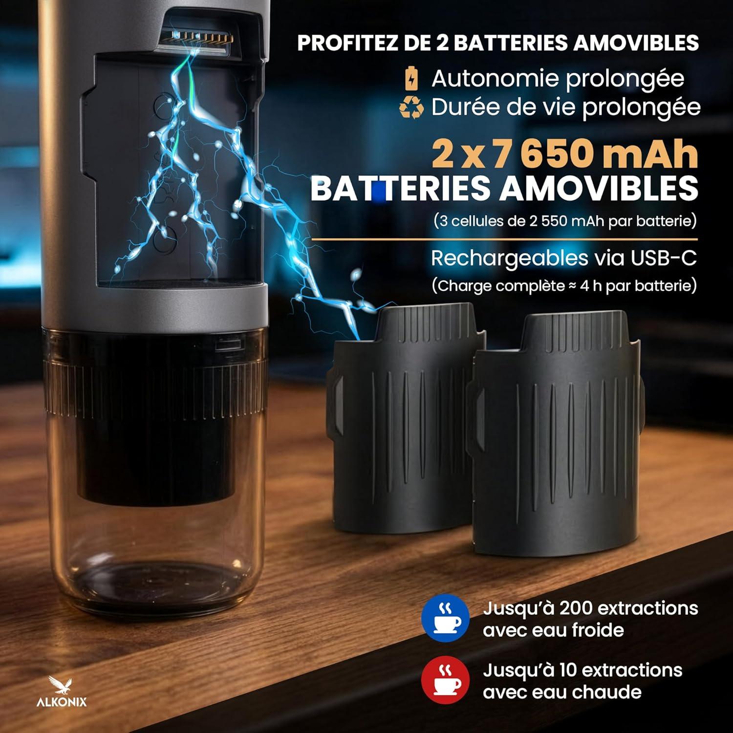 image:imageMachine Caf Portable USBC Cafetire Nomade Espresso Rechargeable avec 2 Batteries Amovibles Compatible Capsules Standards amp Caf Moulu Chauffe Intgre GrisNoir