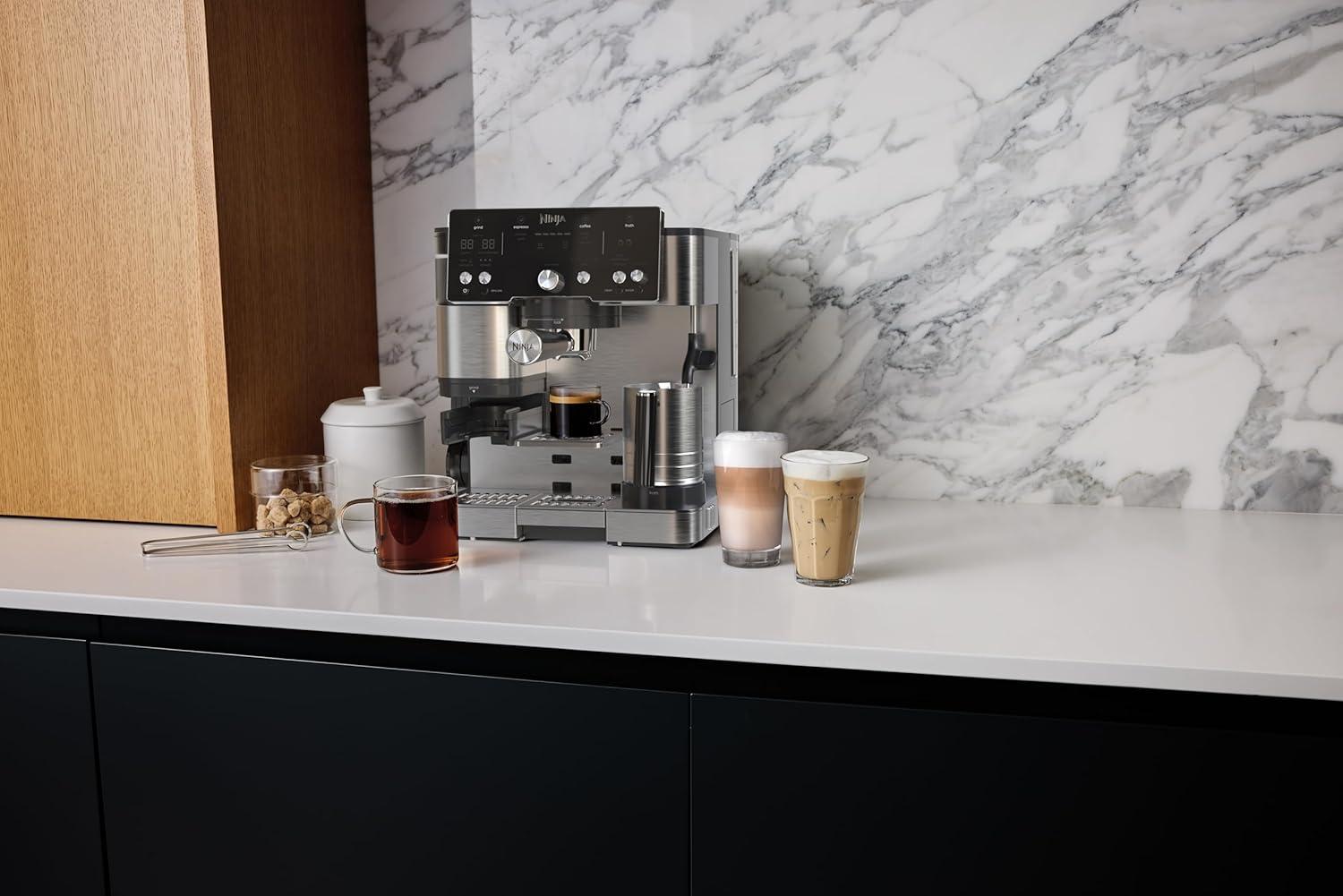 image:imageNinja Machine caf Luxe Essential 2en1 Latte Cappuccino et Espresso avec broyeur grains et mousseur lait intgrs facile utiliser 2 prrglages mousse argent ES501EUEssential