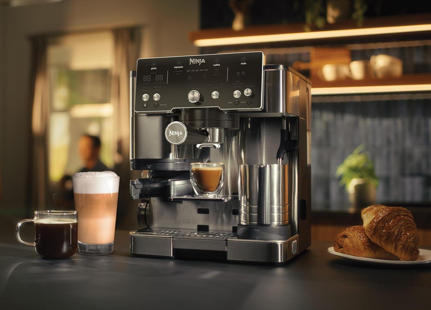 image:imageNinja Machine caf Luxe Essential 2en1 Latte Cappuccino et Espresso avec broyeur grains et mousseur lait intgrs facile utiliser 2 prrglages mousse argent ES501EUEssential