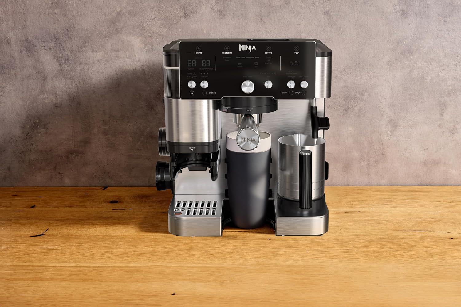 image:imageNinja Machine caf Luxe Essential 2en1 Latte Cappuccino et Espresso avec broyeur grains et mousseur lait intgrs facile utiliser 2 prrglages mousse argent ES501EUEssential