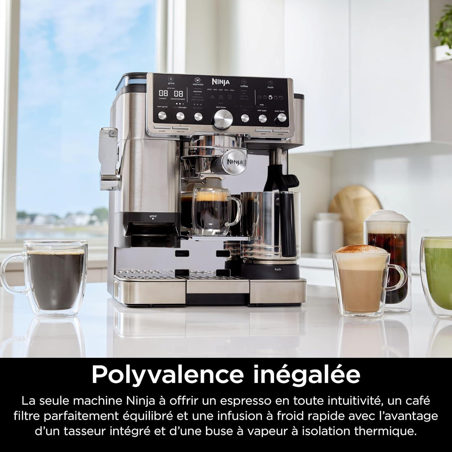 image:imageNinja Machine caf Luxe Essential 2en1 Latte Cappuccino et Espresso avec broyeur grains et mousseur lait intgrs facile utiliser 2 prrglages mousse argent ES501EUPro