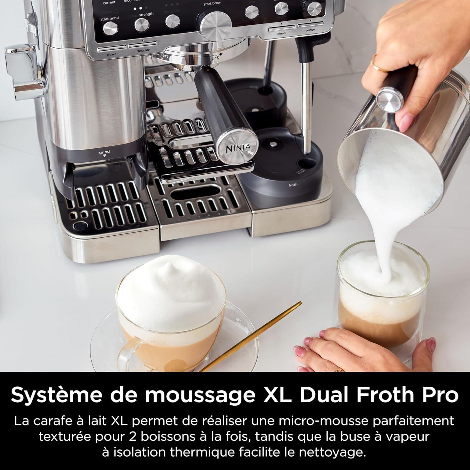 image:imageNinja Machine caf Luxe Essential 2en1 Latte Cappuccino et Espresso avec broyeur grains et mousseur lait intgrs facile utiliser 2 prrglages mousse argent ES501EUPro