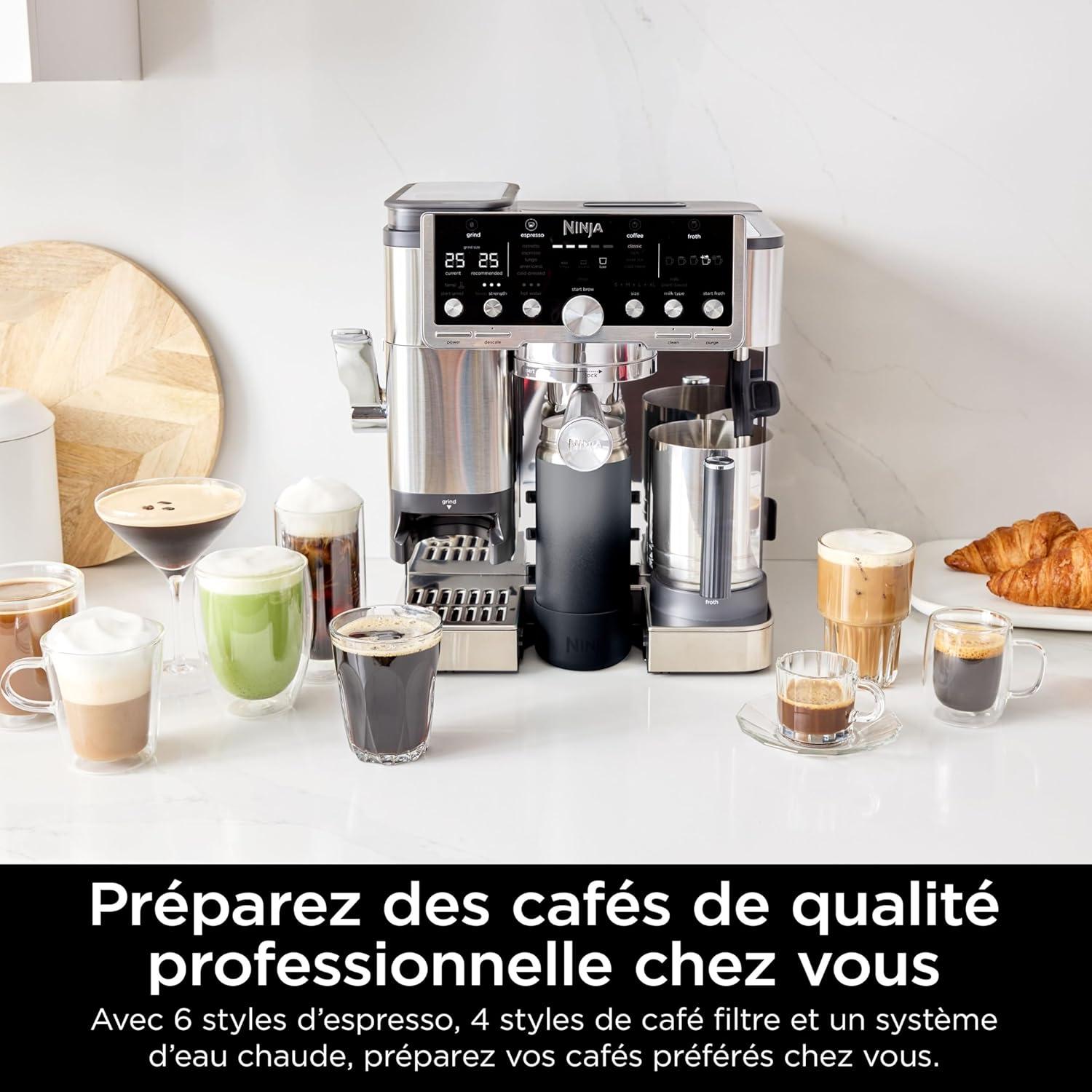 image:imageNinja Machine caf Luxe Essential 2en1 Latte Cappuccino et Espresso avec broyeur grains et mousseur lait intgrs facile utiliser 2 prrglages mousse argent ES501EUPro
