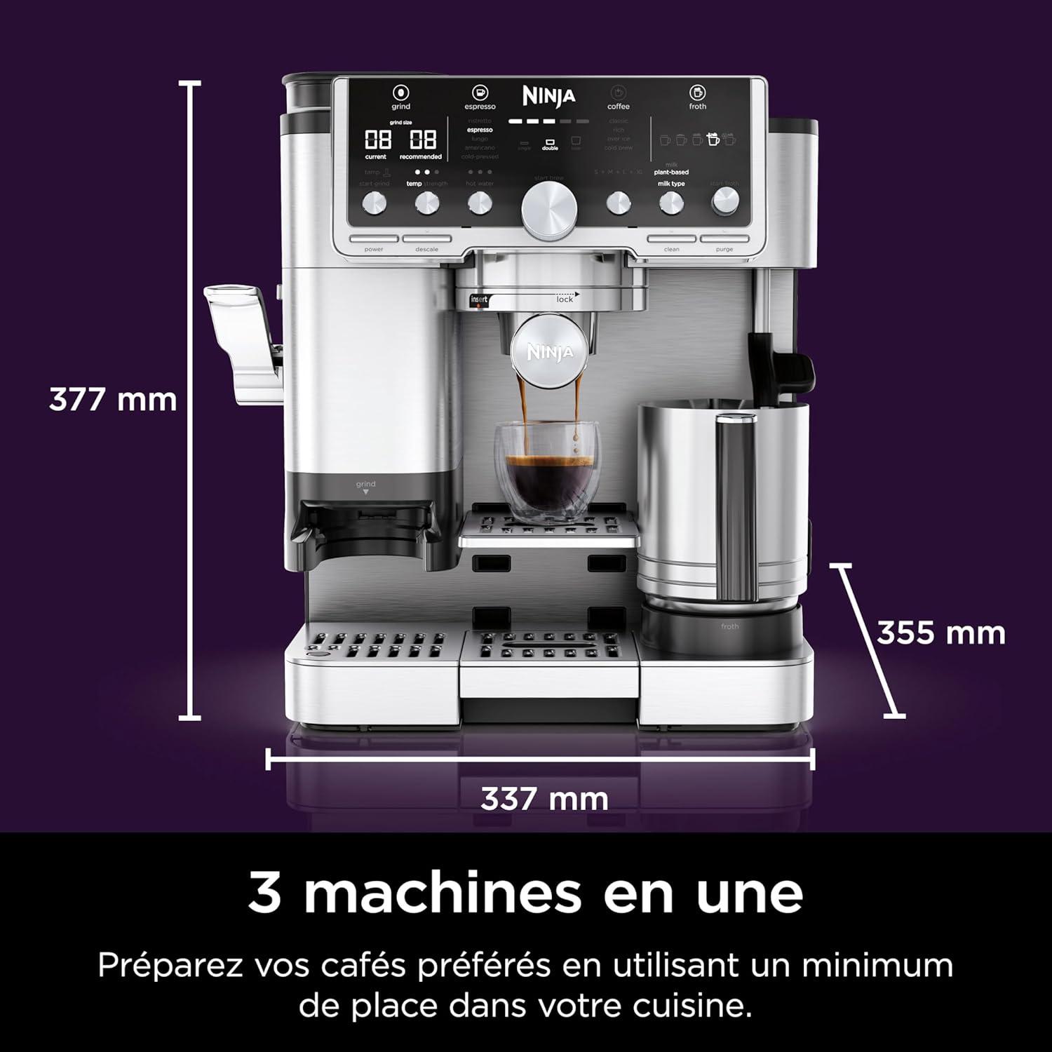 image:imageNinja Machine caf Luxe Essential 2en1 Latte Cappuccino et Espresso avec broyeur grains et mousseur lait intgrs facile utiliser 2 prrglages mousse argent ES501EUPro