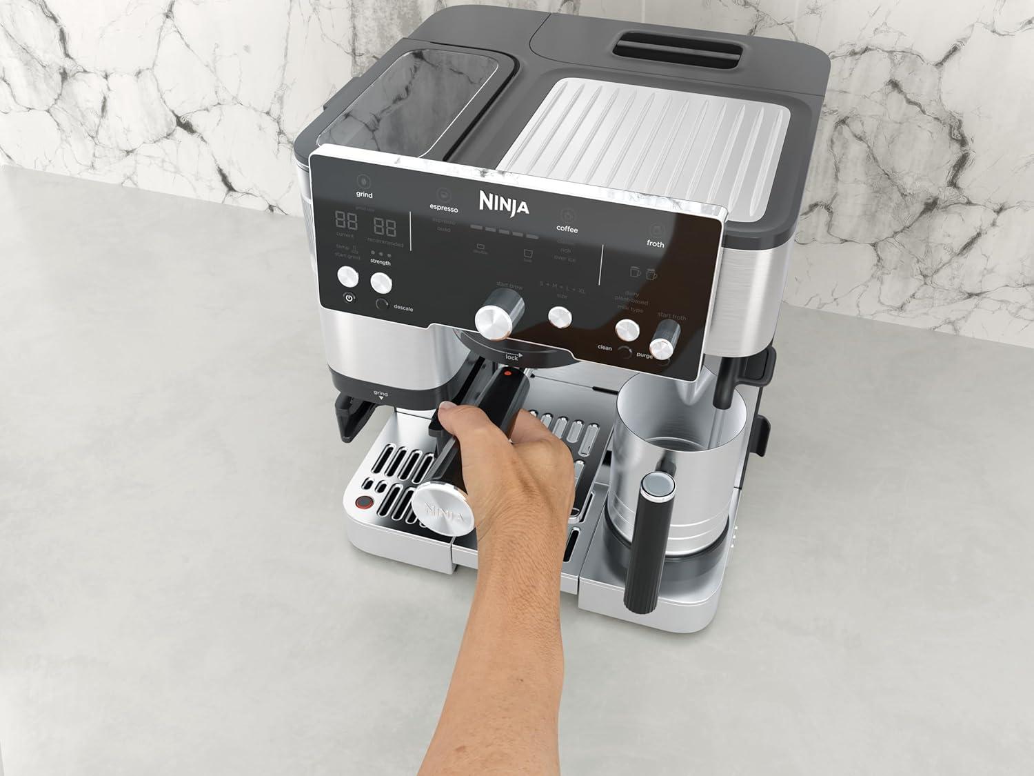 image:imageNinja Machine caf Luxe Essential 2en1 Latte Cappuccino et Espresso avec broyeur grains et mousseur lait intgrs facile utiliser 2 prrglages mousse argent ES501EUEssential
