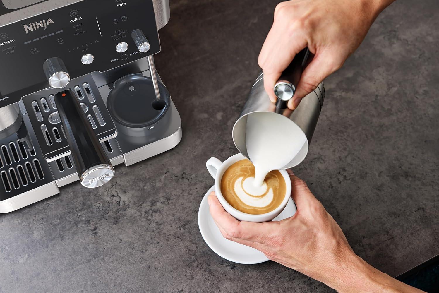 image:imageNinja Machine caf Luxe Essential 2en1 Latte Cappuccino et Espresso avec broyeur grains et mousseur lait intgrs facile utiliser 2 prrglages mousse argent ES501EUEssential