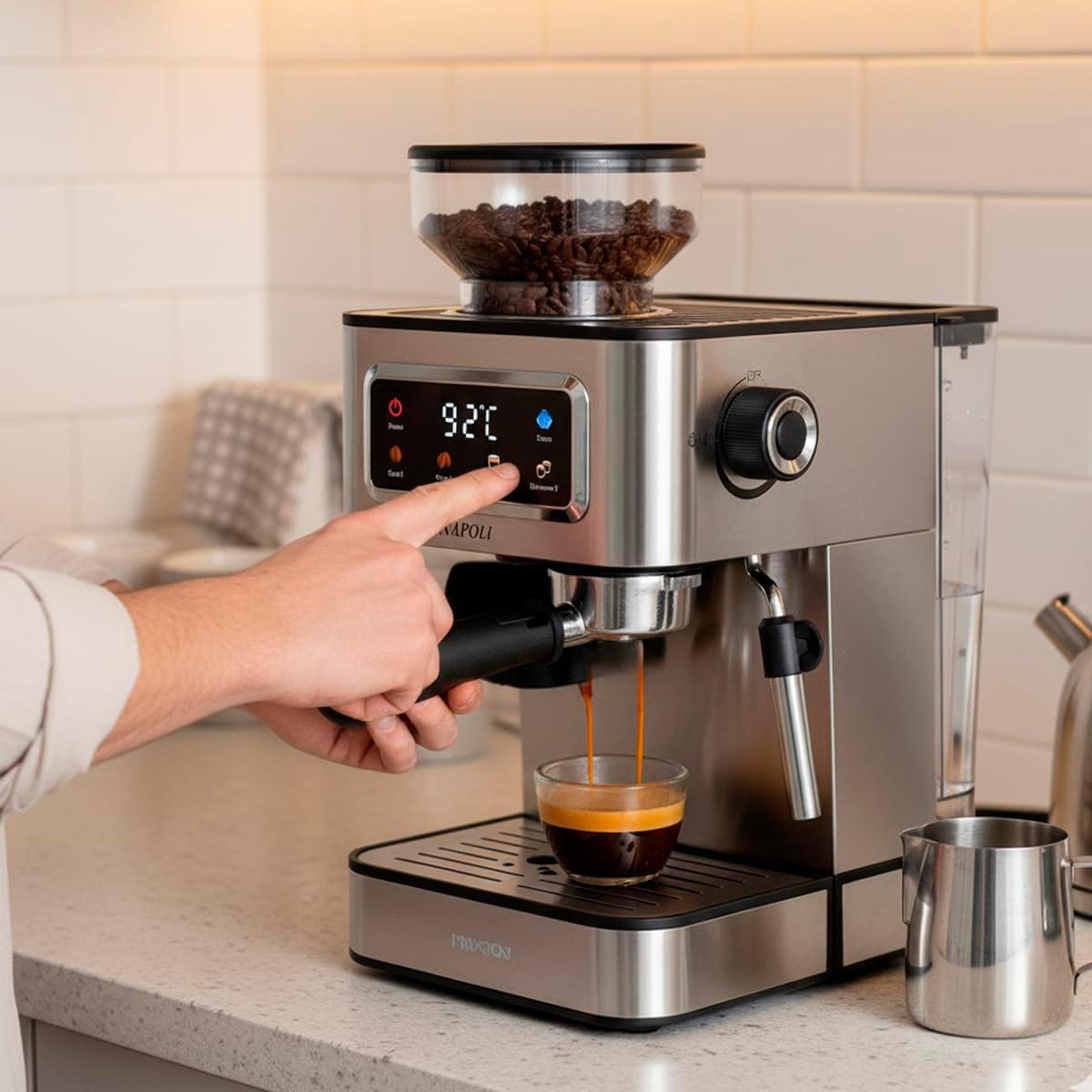 image:imagePrixton Machine Caf Expresso Napoli avec Moulin Intgr 22 niveaux 20 Bars 1350 W Double Filtre Vapeur Rglable Compatible avec les Grains de Caf le Caf Moulu et les Capsules