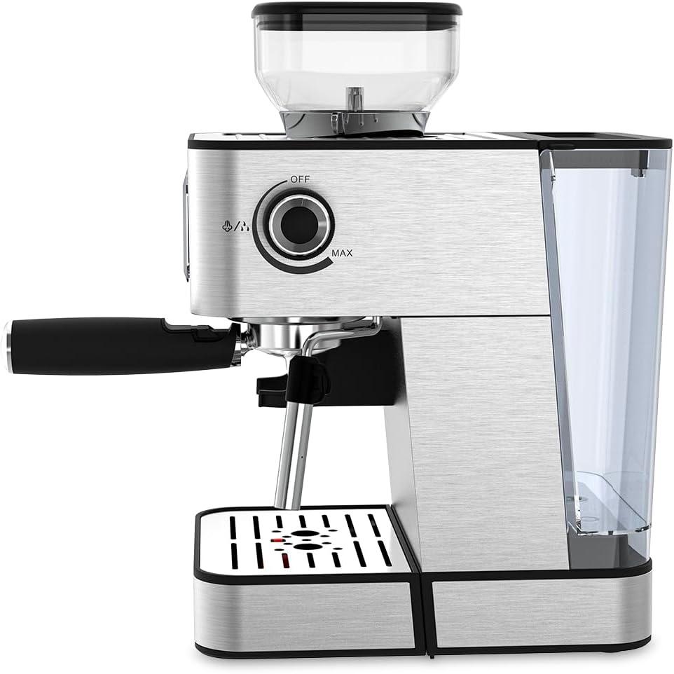 image:imagePrixton Machine Caf Expresso Napoli avec Moulin Intgr 22 niveaux 20 Bars 1350 W Double Filtre Vapeur Rglable Compatible avec les Grains de Caf le Caf Moulu et les Capsules