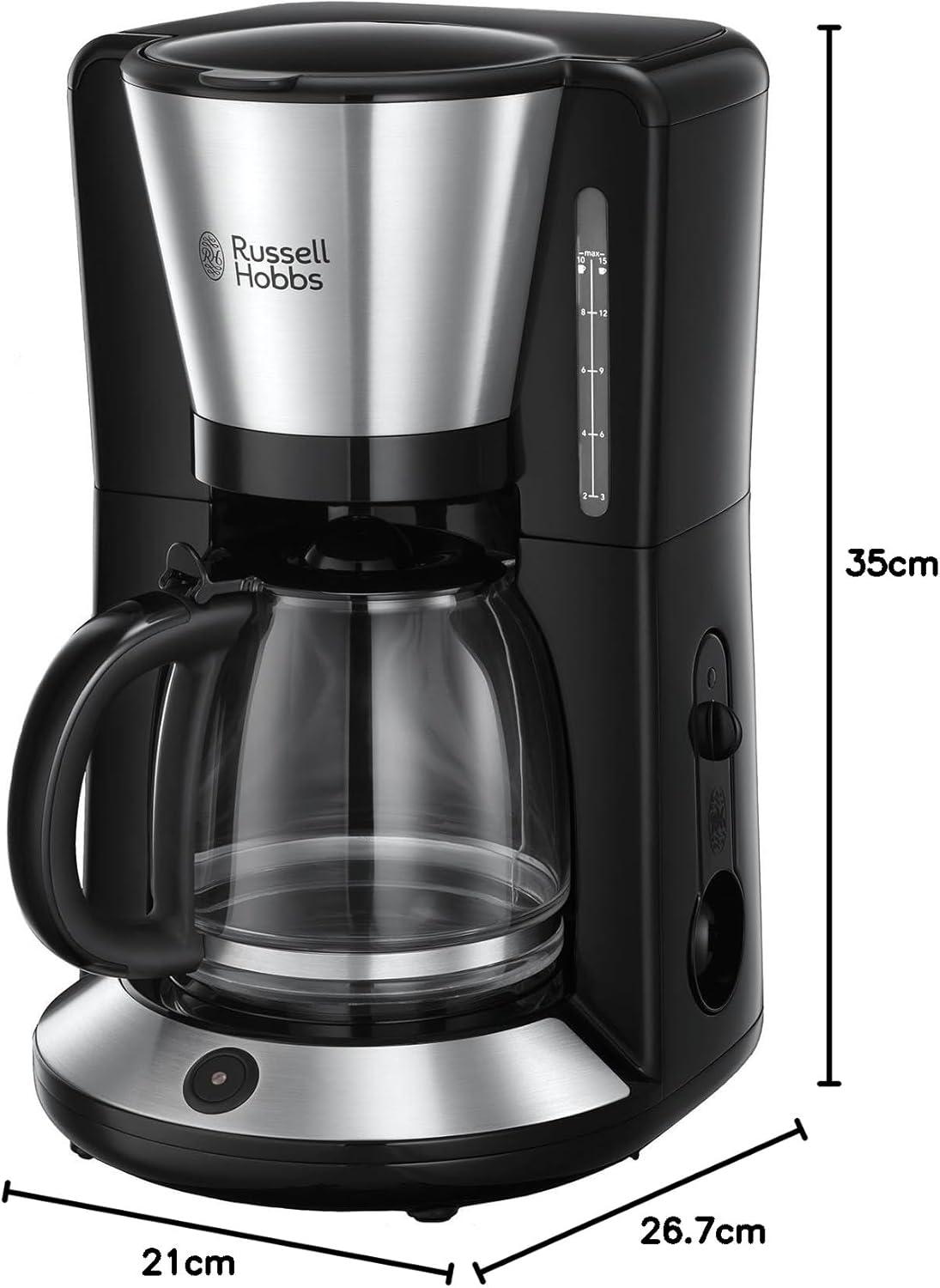 image:imageRussell Hobbs Cafetire filtre Programmable Technologie WhirlTech pour extraction amp arme optimaux Rouge 10 tasses verseuse en verre 125L Maintien au chaud 1100W Machine caf 2403156Acier Bross