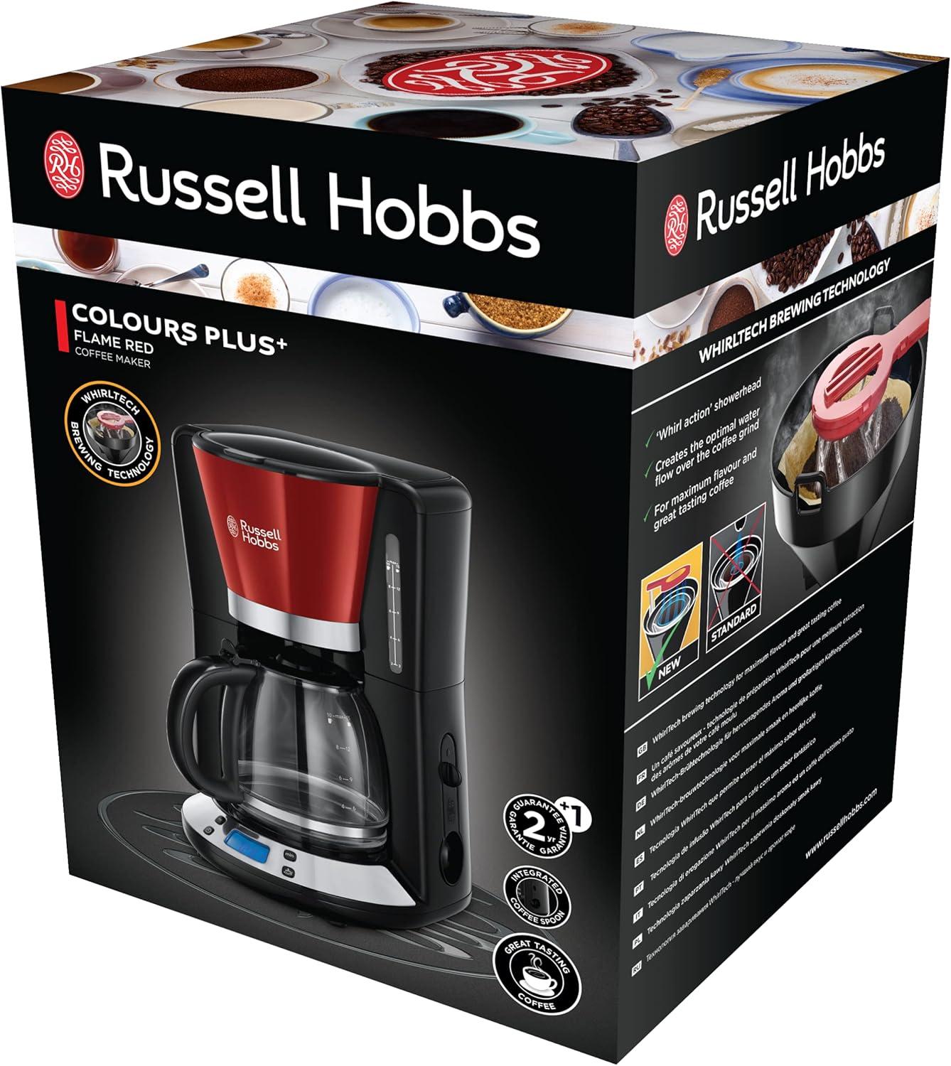 image:imageRussell Hobbs Cafetire filtre Programmable Technologie WhirlTech pour extraction amp arme optimaux Rouge 10 tasses verseuse en verre 125L Maintien au chaud 1100W Machine caf 2403156Rouge