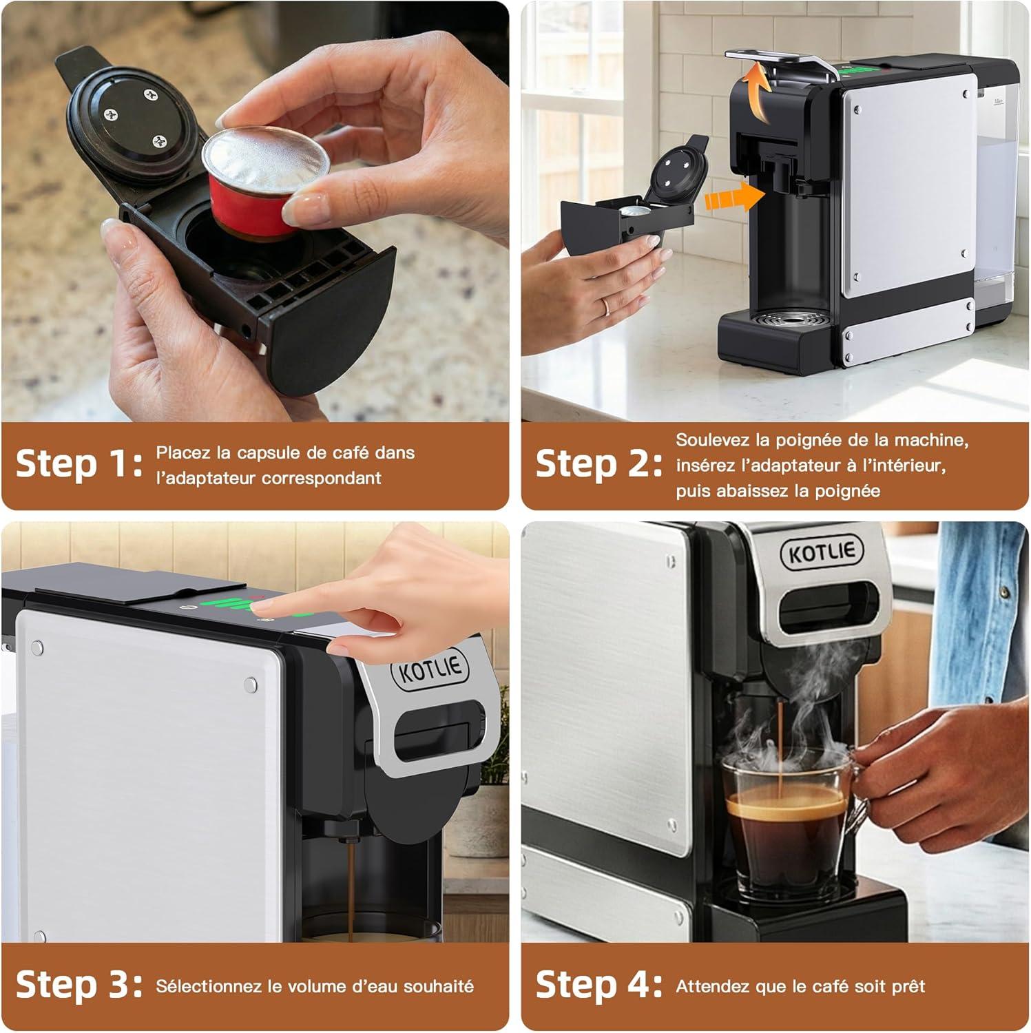 image:imageST550 Machine caf capsules multifonction pour Nespresso Originalpour Dolce Gustopour A MODO MIOpour caf moulu sept rglages de volume deau fonction de prinfusion capacit de 1 litreArgent Noir 5 In 1