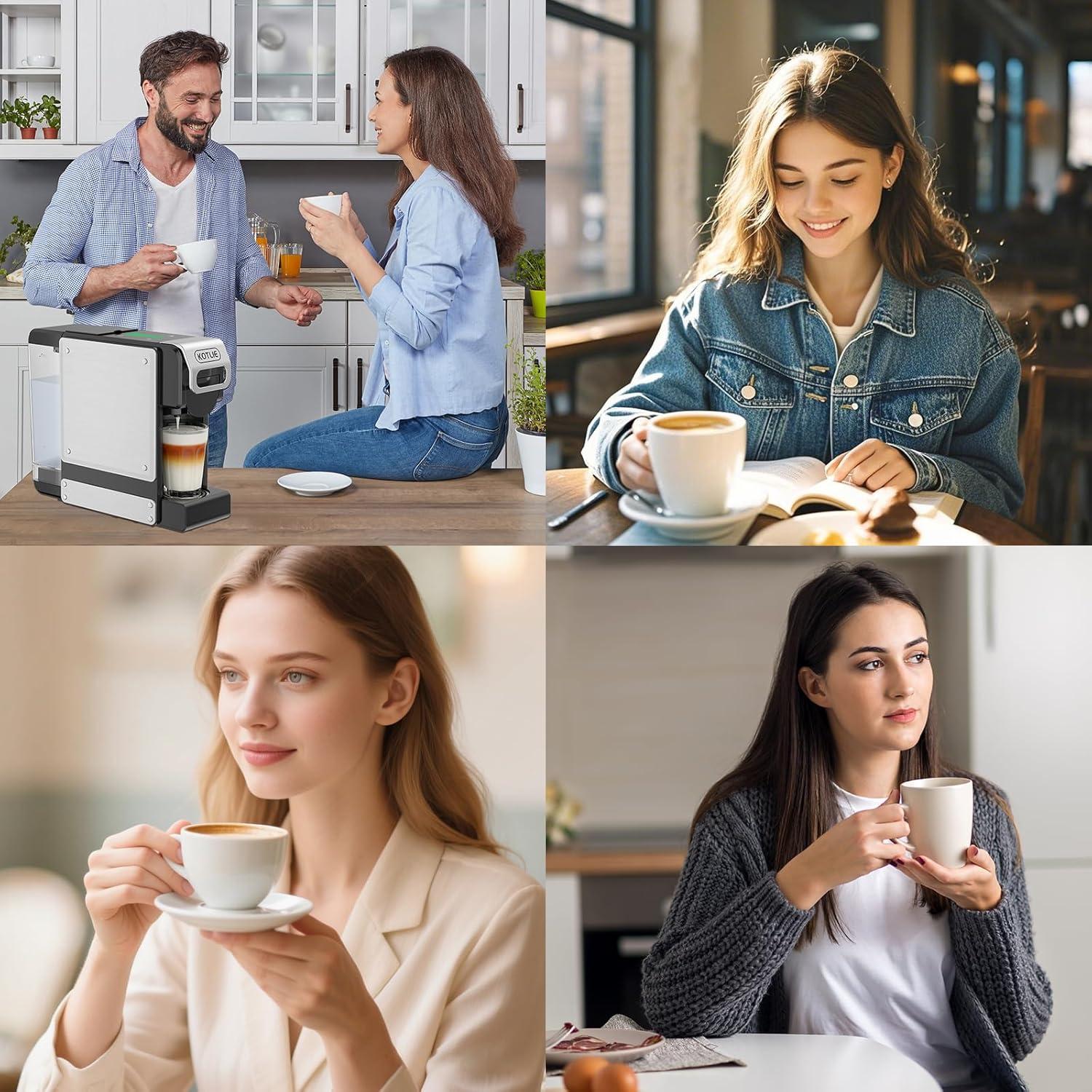 image:imageST550 Machine caf capsules multifonction pour Nespresso Originalpour Dolce Gustopour A MODO MIOpour caf moulu sept rglages de volume deau fonction de prinfusion capacit de 1 litreArgent Noir 4 In 1
