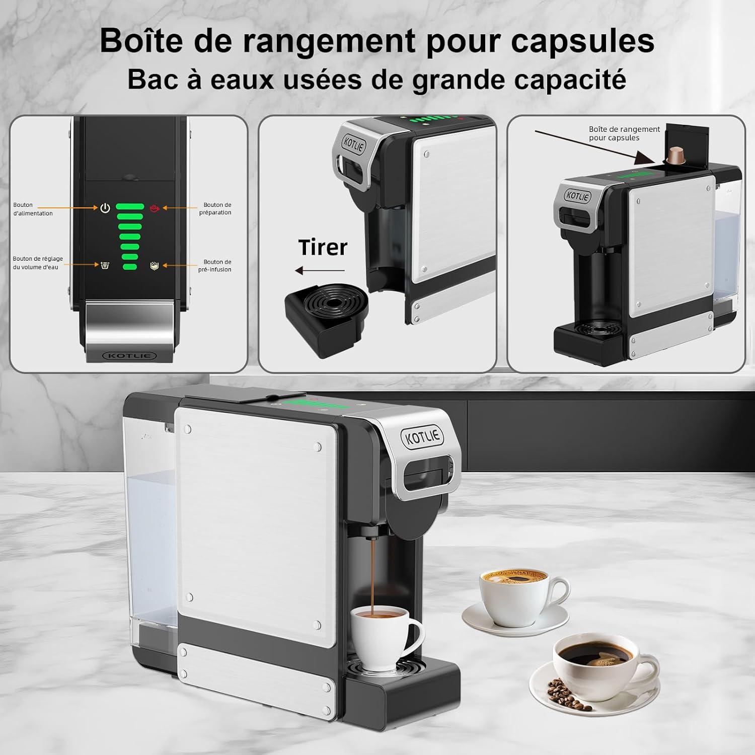 image:imageST550 Machine caf capsules multifonction pour Nespresso Originalpour Dolce Gustopour A MODO MIOpour caf moulu sept rglages de volume deau fonction de prinfusion capacit de 1 litreArgent Noir 4 In 1