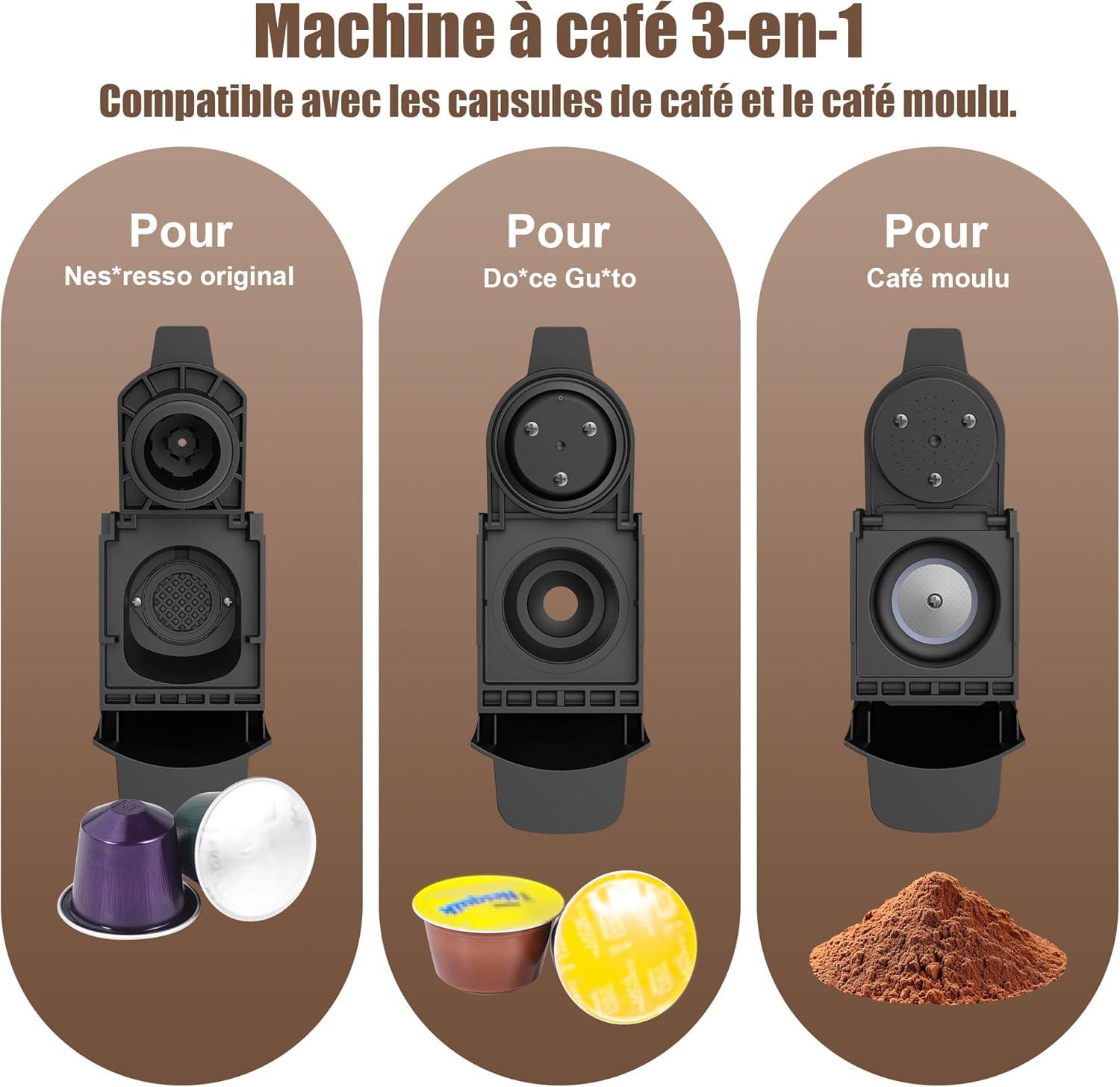 image:imageST551 Machine caf 3 en 1 pour Nespresso Originalpour Dolce Gusto et le caf moulu rservoir deau dune capacit de 600 ml