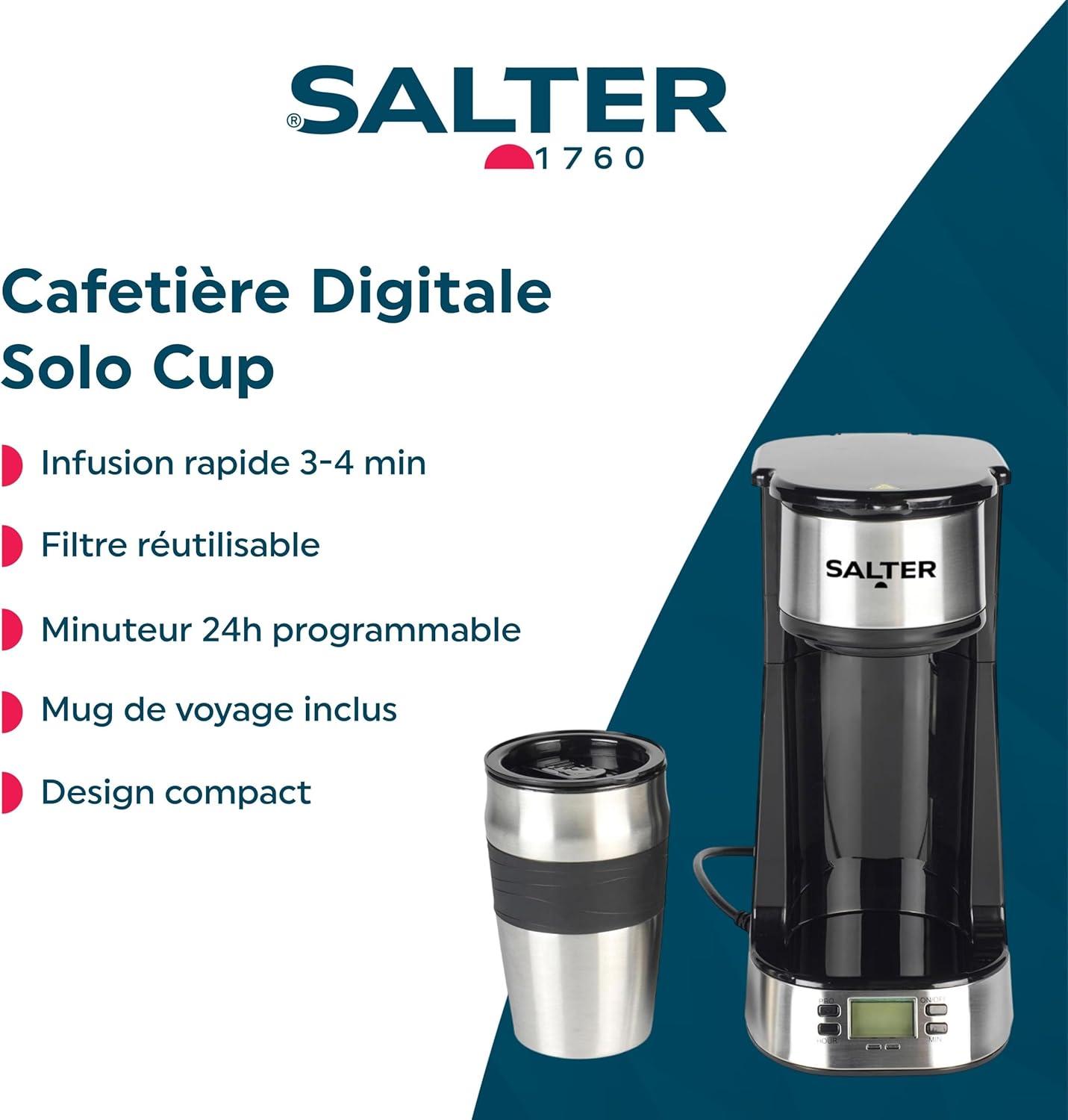 image:imageSalter Cafetire Digitale Machine Caf Filtre Une Tasse Minuteur 24 Heure Programmable Filtre Lavable et Rutilisable Comprend un Mug de Voyage en Acier Inoxydable 420ml Infusion en 34 MinutesPrise UE