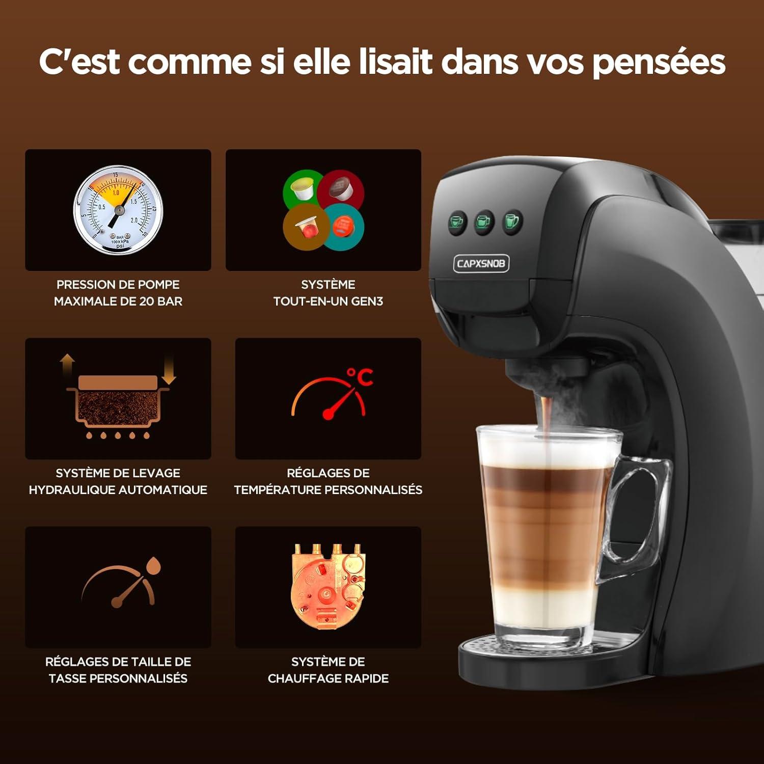 image:imageWarriors1 Cafetires Capsule 5en1 pour Dolce Gusto Nespresso Lavazza A Modo Mio FAP Espresso Point et Caf Moulu 20bar 08L Temprature et Quantit Rglable Machine Caf pour Maison et BureauNoir