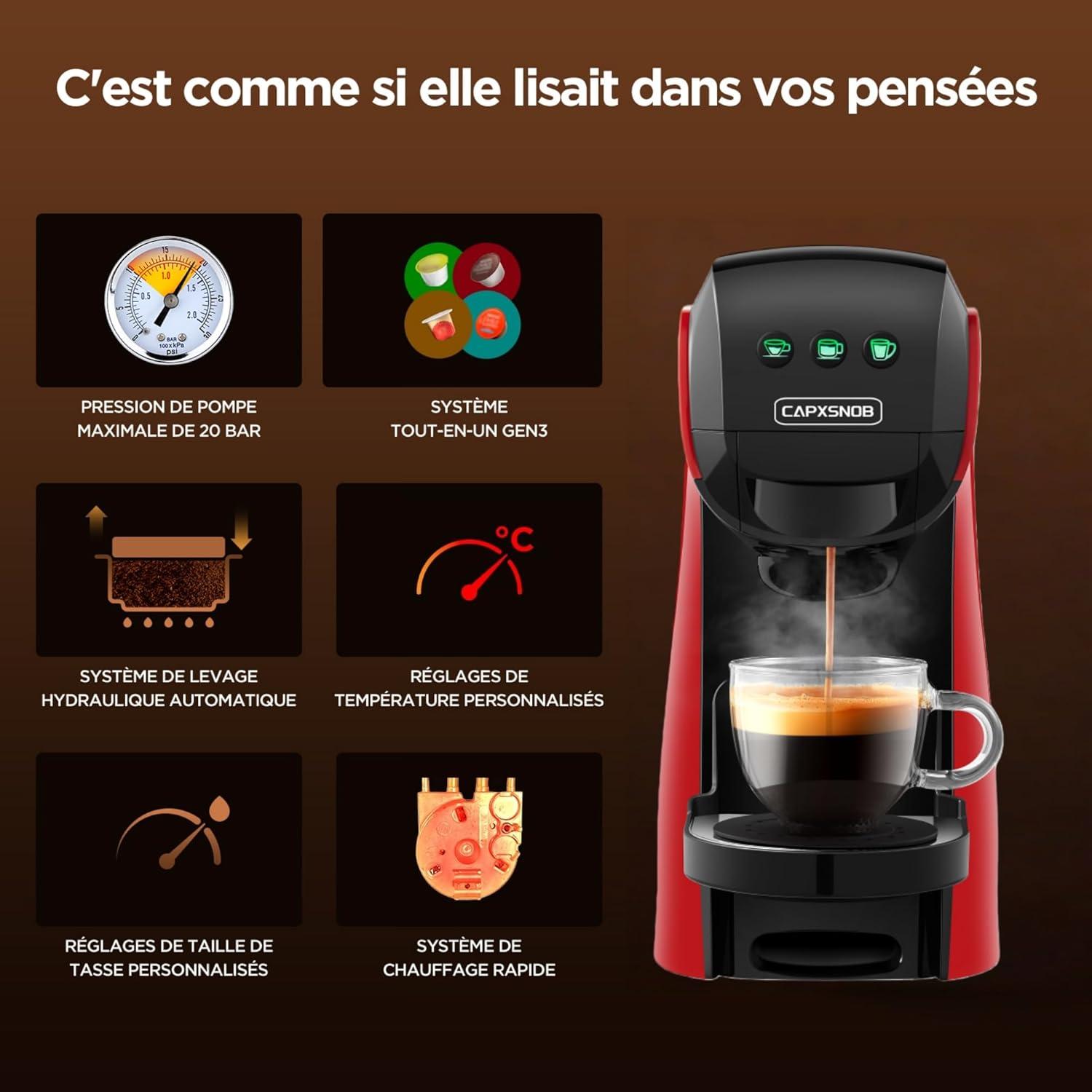 image:imageWarriors1 Cafetires Capsule 5en1 pour Dolce Gusto Nespresso Lavazza A Modo Mio FAP Espresso Point et Caf Moulu 20bar 08L Temprature et Quantit Rglable Machine Caf pour Maison et BureauRouge