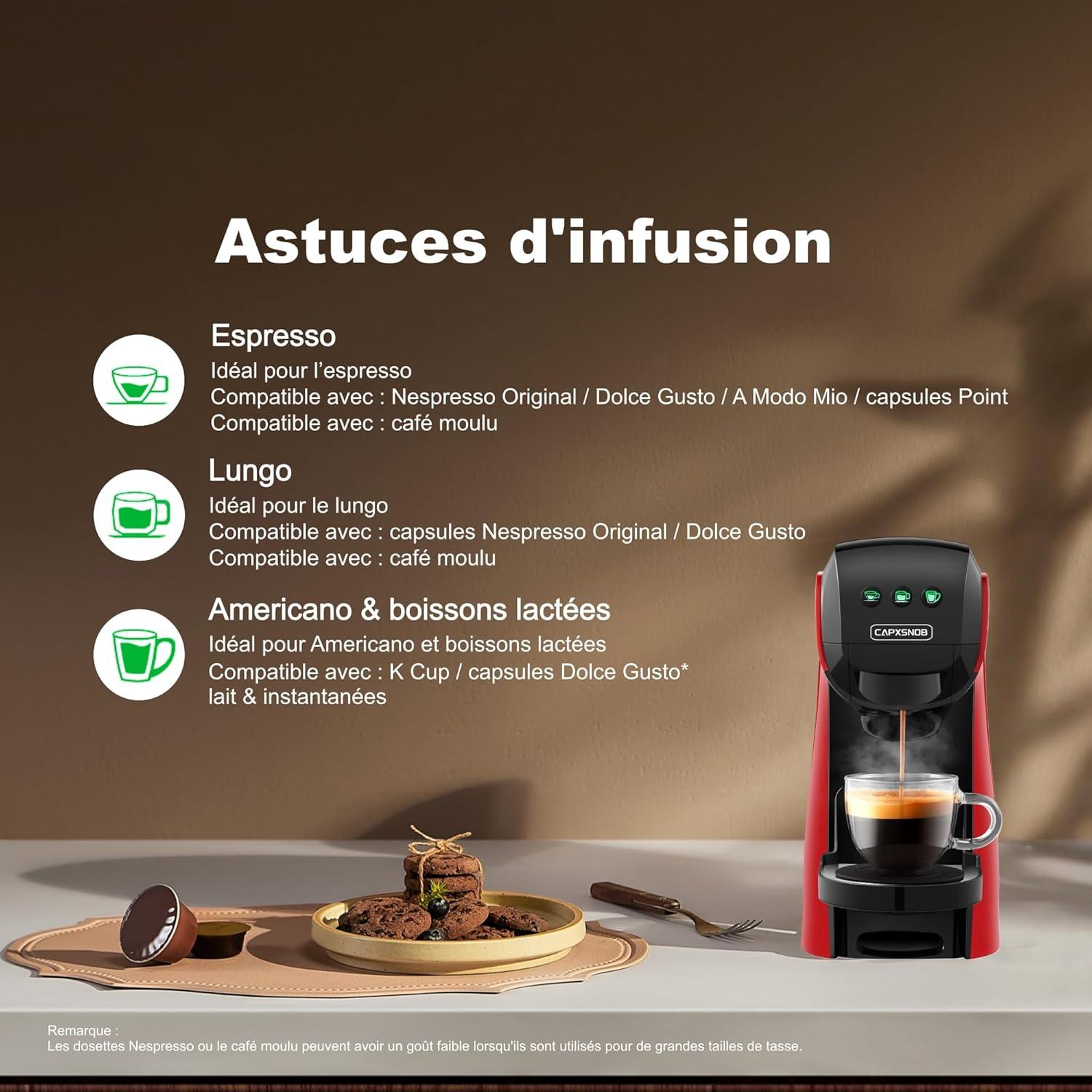 image:imageWarriors1 Cafetires Capsule 5en1 pour Dolce Gusto Nespresso Lavazza A Modo Mio FAP Espresso Point et Caf Moulu 20bar 08L Temprature et Quantit Rglable Machine Caf pour Maison et BureauRouge