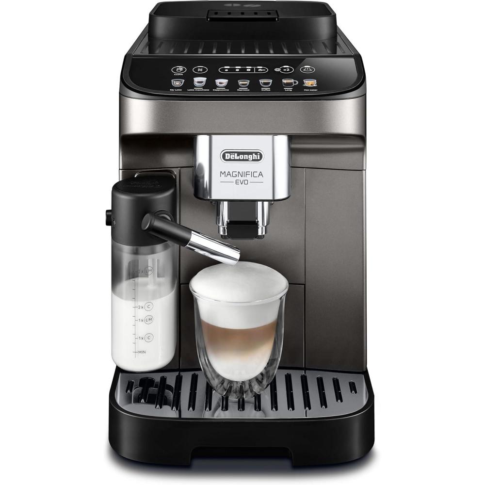 image:imageDeLonghi Magnifica Evo ECAM29081TB Cafetire Automatique avec Mousseur de Lait Taille Compacte Machine Grain Mousseur de Lait Automatique 7 Recettes Affichage Tactile Doux Color TitaneNoir