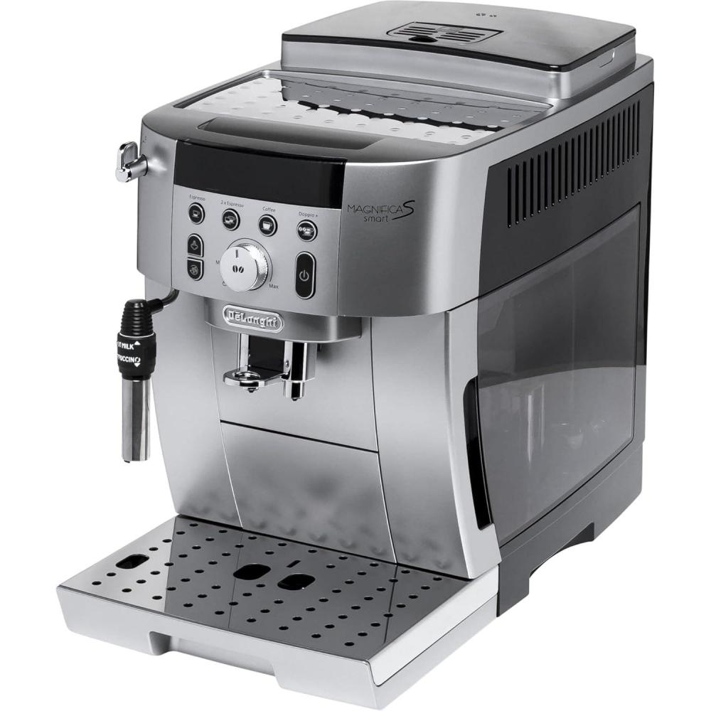 image:imageDeLonghi Magnifica S Smart ECAM25031SB Machine Caf Automatique avec Mousseur Lait Taille Compacte Machine Grain Tasse Mousseur Lait Manuel 4 Recettes en Une Touche Argent Noir