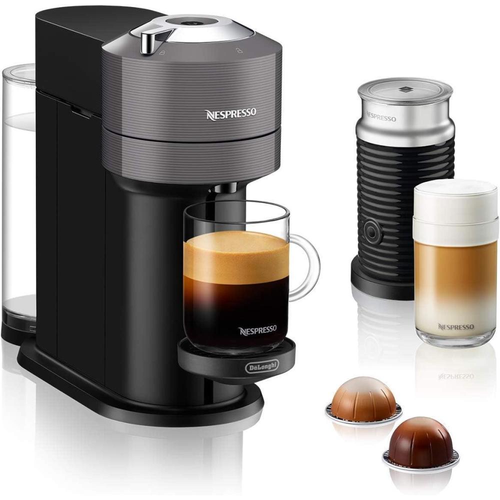 image:imageDeLonghi Nespresso Vertuo Next ENV120GY Machine Caf en Capsules Machine Caf Portion Unique 5 Tailles de Tasse Technologie Centrifusion Ensemble de Bienvenue Inclus Gris FoncGris et Aeroccino