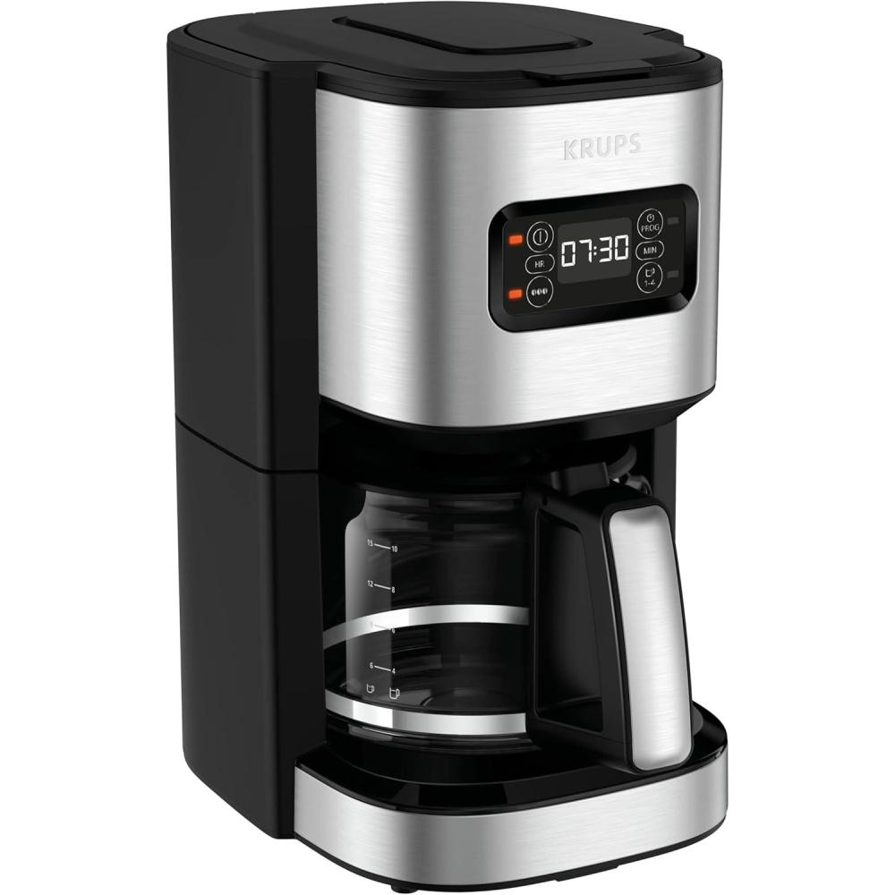 image:imageKrups Cafetire programmable 24h Inox premium 125 L jusqu 15 tasses Rglage intensit Fonction 1 4 tasses pratique Arrt auto aprs 30 min Antigoutte Excellence KM480D10Cafetire