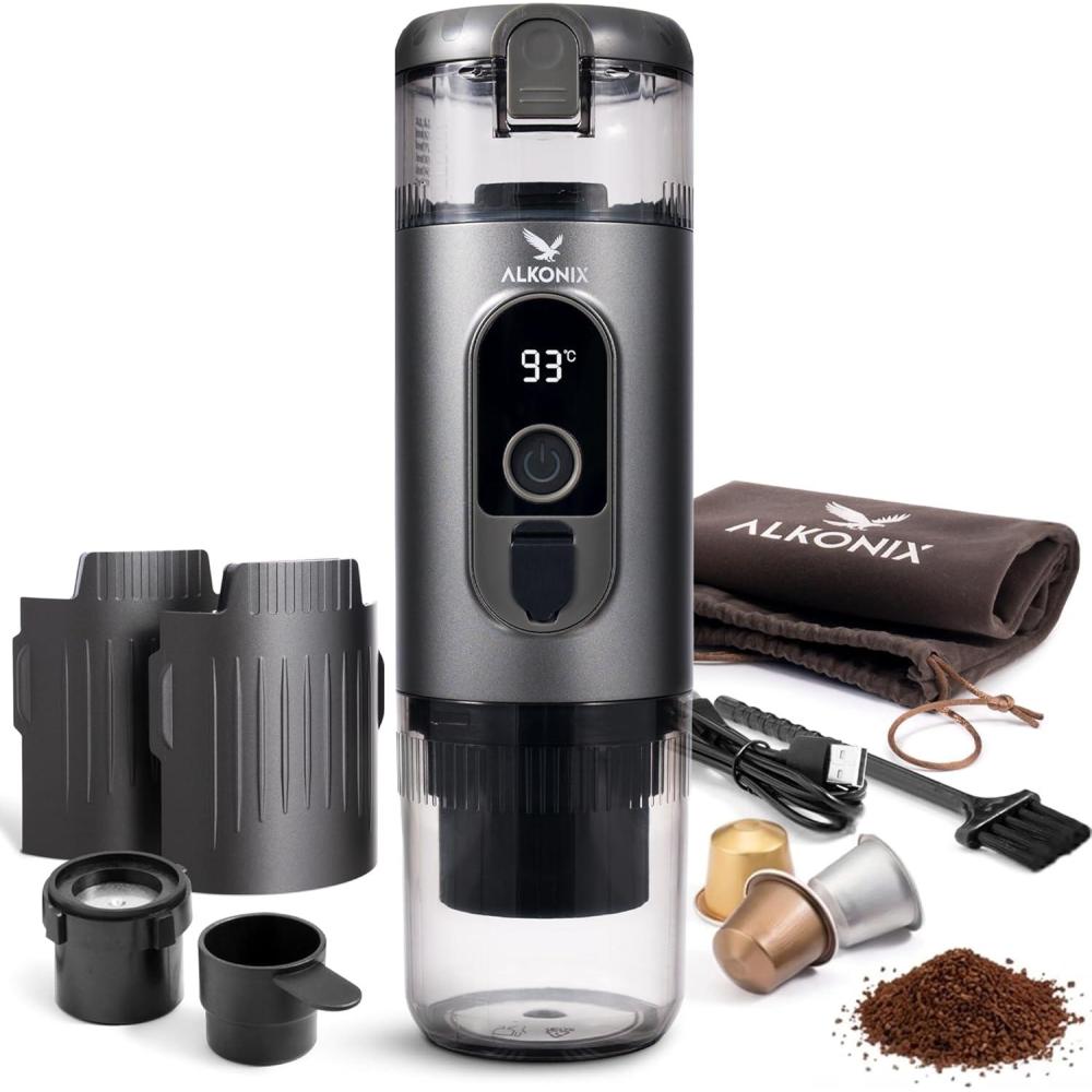 image:imageMachine Caf Portable USBC Cafetire Nomade Espresso Rechargeable avec 2 Batteries Amovibles Compatible Capsules Standards amp Caf Moulu Chauffe Intgre GrisGris