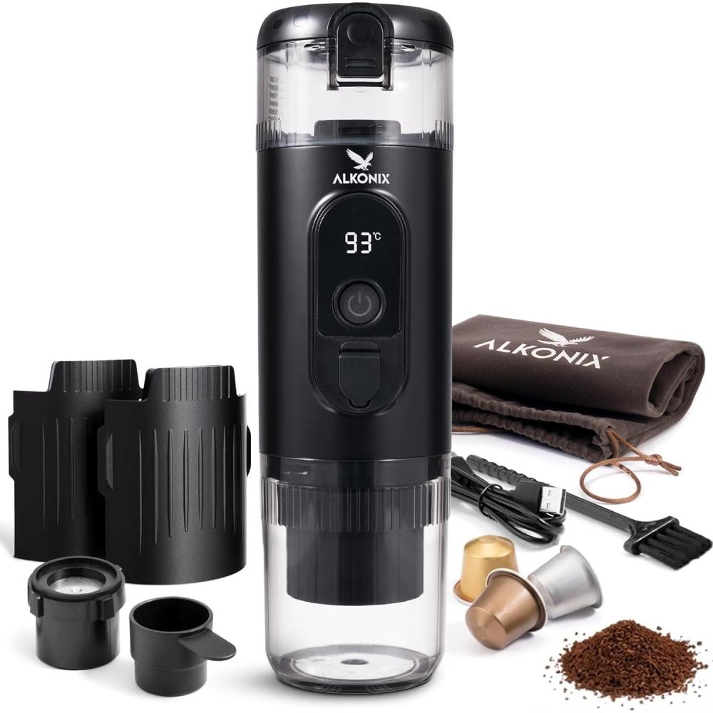 image:imageMachine Caf Portable USBC Cafetire Nomade Espresso Rechargeable avec 2 Batteries Amovibles Compatible Capsules Standards amp Caf Moulu Chauffe Intgre GrisNoir