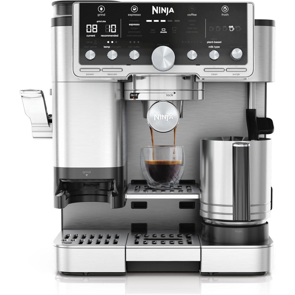 image:imageNinja Machine caf Luxe Essential 2en1 Latte Cappuccino et Espresso avec broyeur grains et mousseur lait intgrs facile utiliser 2 prrglages mousse argent ES501EUPro