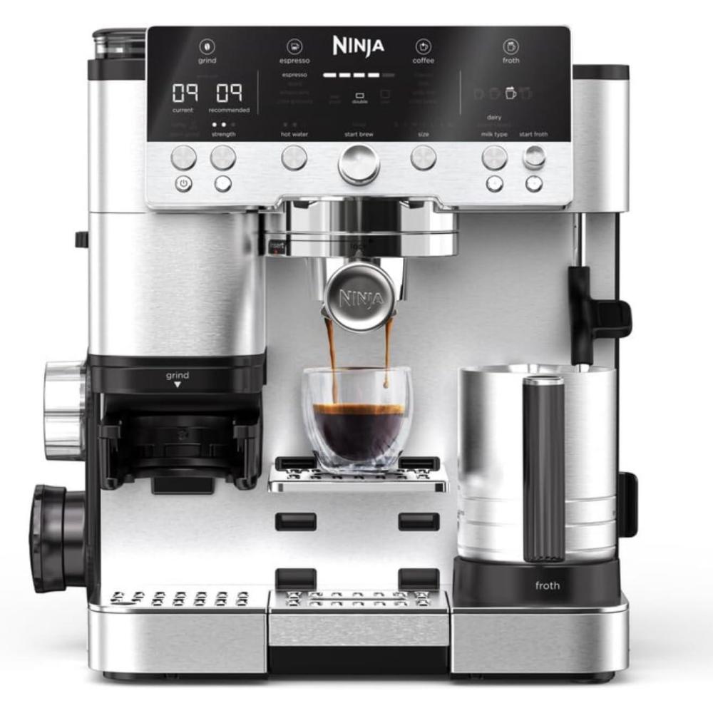 image:imageNinja Machine caf Luxe Essential 2en1 Latte Cappuccino et Espresso avec broyeur grains et mousseur lait intgrs facile utiliser 2 prrglages mousse argent ES501EUPremier Argent
