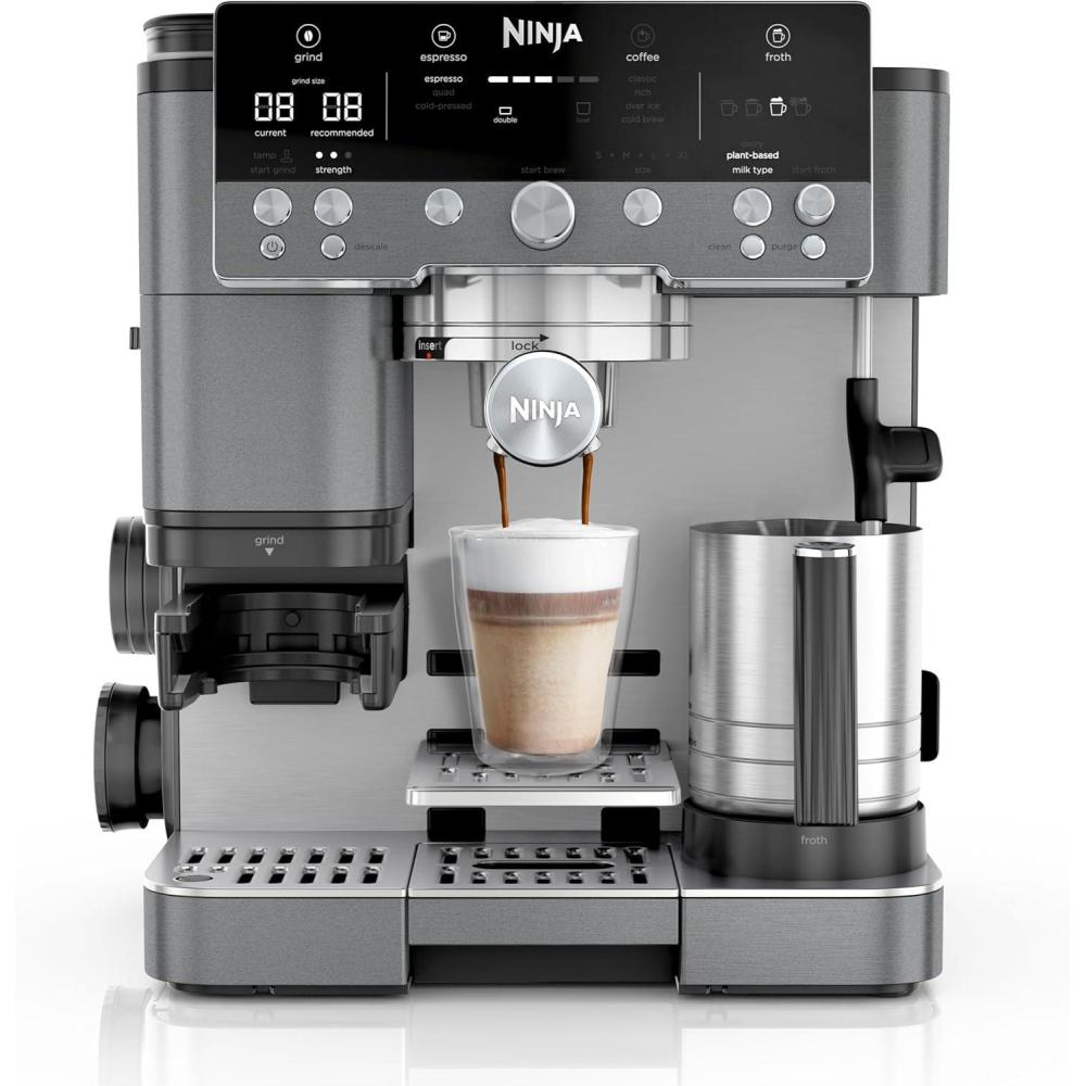 image:imageNinja Machine caf Luxe Essential 2en1 Latte Cappuccino et Espresso avec broyeur grains et mousseur lait intgrs facile utiliser 2 prrglages mousse argent ES501EUPremier Gris