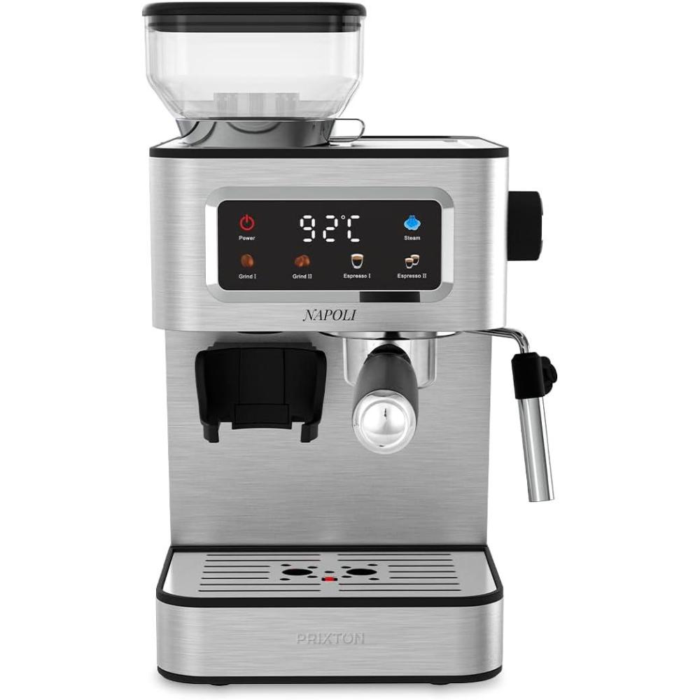 image:imagePrixton Machine Caf Expresso Napoli avec Moulin Intgr 22 niveaux 20 Bars 1350 W Double Filtre Vapeur Rglable Compatible avec les Grains de Caf le Caf Moulu et les Capsules