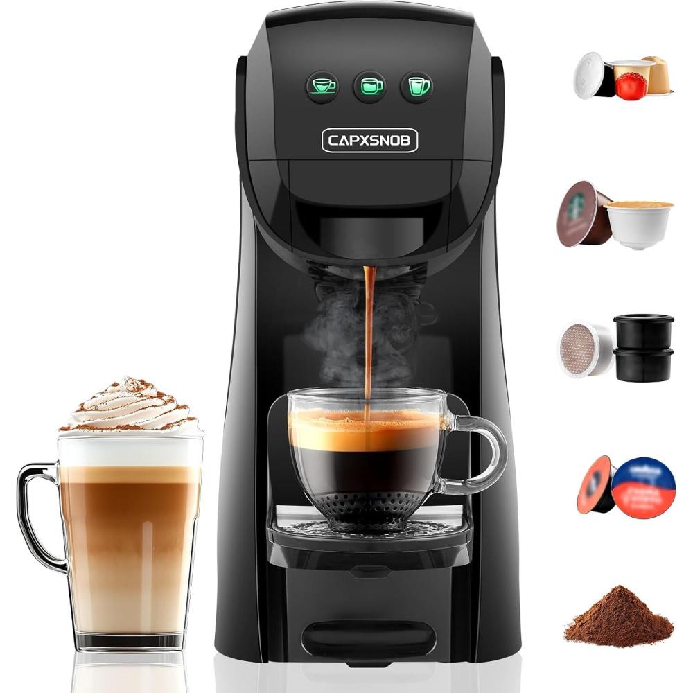image:imageWarriors1 Cafetires Capsule 5en1 pour Dolce Gusto Nespresso Lavazza A Modo Mio FAP Espresso Point et Caf Moulu 20bar 08L Temprature et Quantit Rglable Machine Caf pour Maison et BureauNoir
