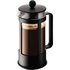 Bodum Kenya Cafetière à Piston – 1L / 8 Tasses – Cafetière Manuelle en Verre Borosilicate et Inox – Passe au Lave-Vaisselle – Fabriquée au Portugal(3 Cup)